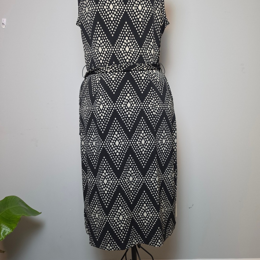 Ann Taylor Geometric Diamond Dot Print Sleeveless Belted Sheath Dress Size 10 - Picture 7 of 11